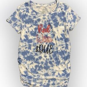 Blue Tie-Dye Maternity Short Sleeved Top “Red, White, & Due” Size M